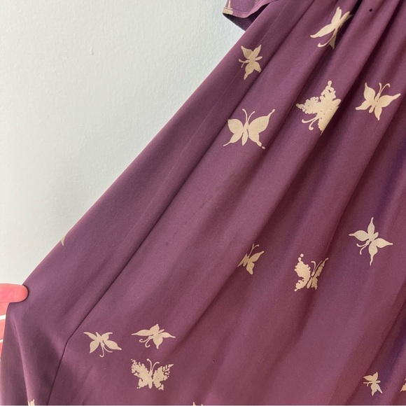 Vintage Betsey Johnson Plum Butterfly Print Ruffle Silk Midi Dress - Picture 10 of 14